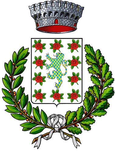 Stemma dei Conti di Panico &mdash; leone rampante scaccato d&rsquo;oro e d&rsquo;azzurro con rosa, scolpito nei capitelli della pieve di Panico. Fonte: Ghirardacci, Origini di Bologna.